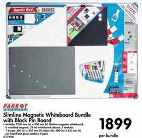 Parrot Slimline Whiteboard Bundle with Black Pin Board offer