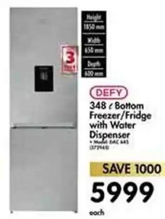 Makro Defy Bottom Freezer/Fridge with Water Dispenser 348L offer