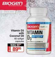 Biogen Vitamin D3 With Coconut Oil-60 Softgel Capsules