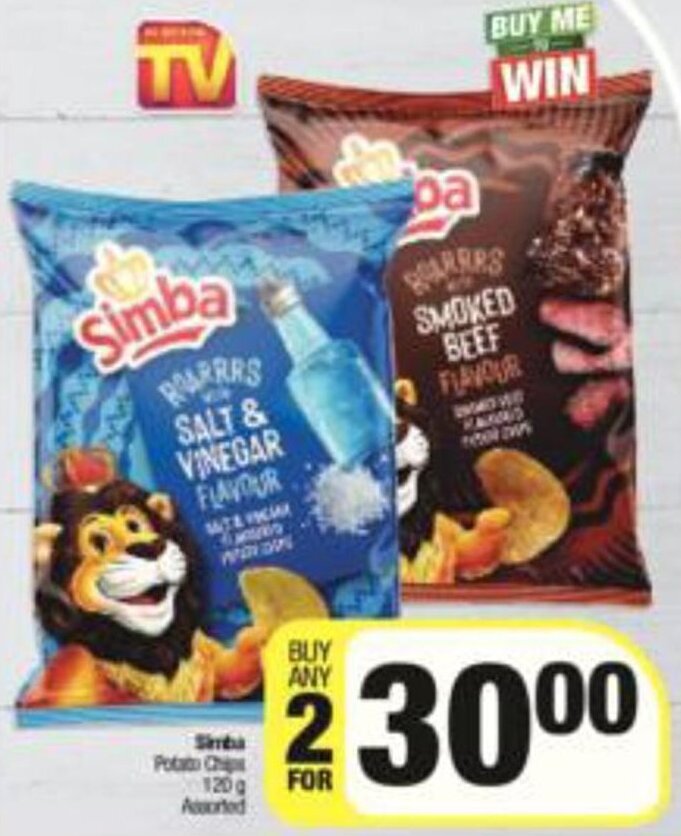Simba Potato Chips Assorted 2 x 120g offer at Spar