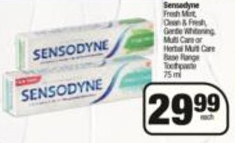 Spar Sensodyne Fresh Mint, Clean & Fresh, Gentle Whitening, Multi Care or Herbal Multi Care Toothpaste 75ml offer