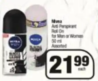 Spar Nivea Anti Perspirant Roll On for Men or Women Assorted 50ml offer