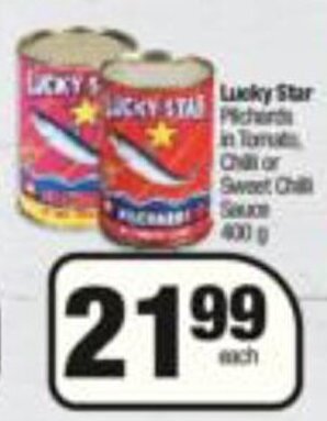 Spar Lucky Star Pilchards in Tomato, Chilli or Sweet Chilli Sauce 400g offer