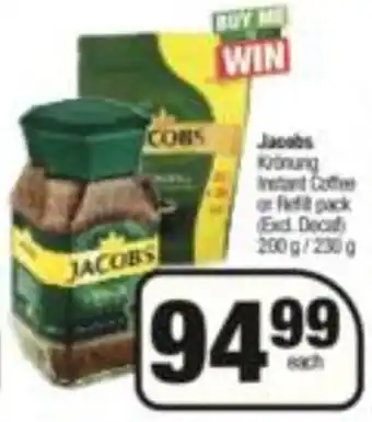 Spar Jacobs Krönung Instant Coffee or Refill Pack 200g / 250g offer