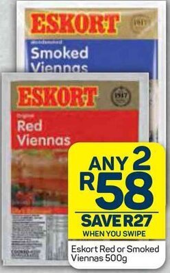 Pick n Pay Eskort Red or Smoked Viennas 500g offer