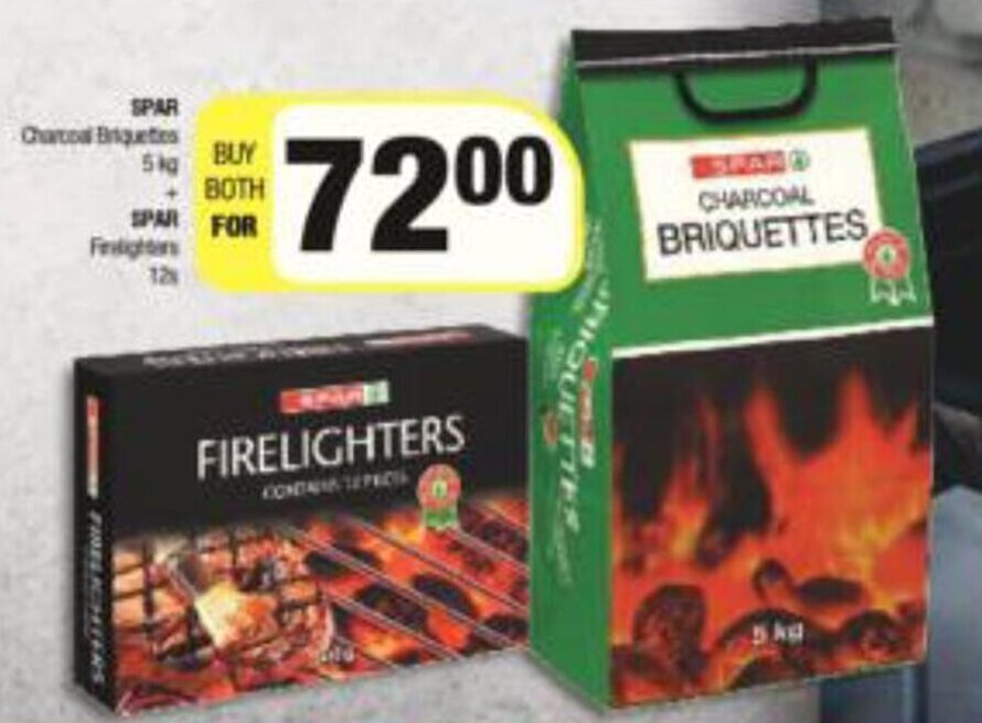 Spar Charcoal Briquettes 5kg + Spar Firelighters 12s offer at Spar