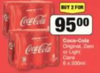 Spar Coca-Cola Original, Zero or Light Cans 2 x 6 x 200ml offer