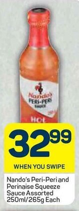 Nando's Peri-Peri and Perinaise Squeeze Sauce Assorted 250ml/265g