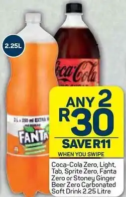 Pick n Pay Coca-Cola Zero, Light, Tab, Sprite Zero, Fanta Zero or Stoney Ginger Beer Zero Carbonated Soft Drink 2,25L offer