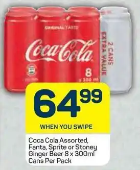 Pick n Pay Coca Cola Assorted Fanta, Sprite or Stoney Ginger Beer 8 x 300ml Cans Per Pack offer