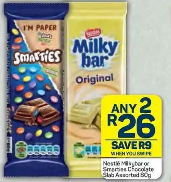 Pick n Pay Nestlé Milkybar or Smarties Chocolate Slab Assorted 80g offer