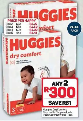 Pick n Pay Huggies Dry Comfort Disposable Nappies Jumbo Pack Assorted Value Pack offer