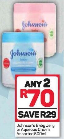 Pick n Pay Johnson's Baby Jelly or Aqueous Cream Assorted 500ml offer