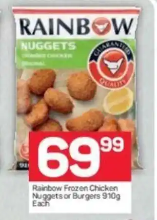 Pick n Pay Rainbow Frozen Chicken Nuggets or Burgers 910g each offer