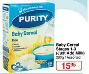 Dis-Chem Purity Baby Cereal Stages 1-3 (Just Add Milk) Assorted-200g offer