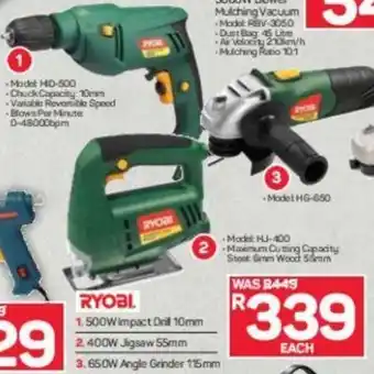 Pick n Pay Ryobi - 500W Impact Drill 10mm / 400 W Jigsaw 55mm / 650W Angle Grinder 115 mm offer