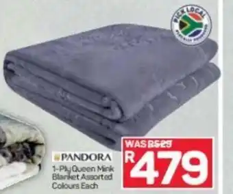 Pandora 1 Ply Queen Mink Blanket Assorted Colours each offer at Pick n Pay