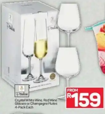Pick n Pay Crystal White Wine, Red Wine Glasses or Champagne Flutes 4-Pack each offer