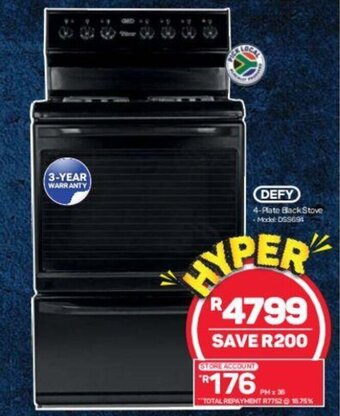 Pick n Pay Defy - 4-Plate Black Stove offer