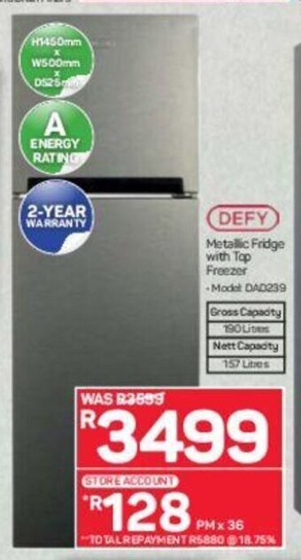 Pick n Pay Defy Metallic Fridge With Top Freezer offer