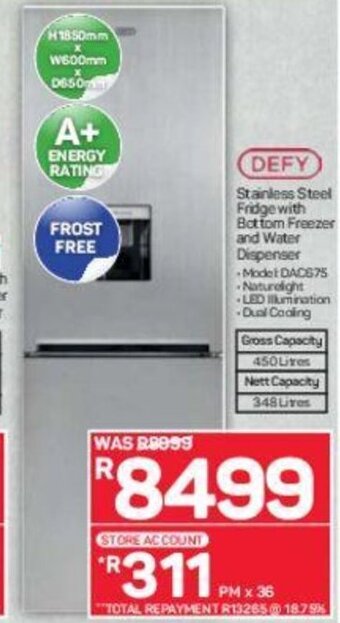 Pick n Pay Defy Stainless Steel Fridge with Bottom Freezer and Water Dispenser offer