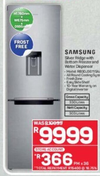 Pick n Pay Samsung - Silver Fridge with Bottom Freezer and Water Dispenser offer