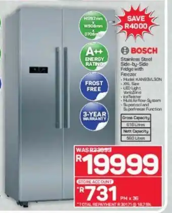Pick n Pay Bosch - Stainless Steel Side-by - Side Fridge with Freezer offer