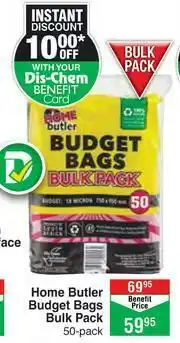 Dis-Chem Home Butler Budget Bags Bulk Pack 50 Pack offer
