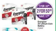 Energizer 3V Lithium Coin Battery 2 Pack-For 1