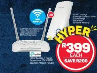 Pick n Pay Tp-Link 300mbps Wi-Fi Range Extender or TD-W8961 Wireless Modem Router offer