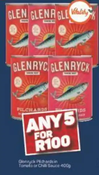 Pick n Pay Glenryck Pilchards in Tomato or Chilli Sauce 400g offer
