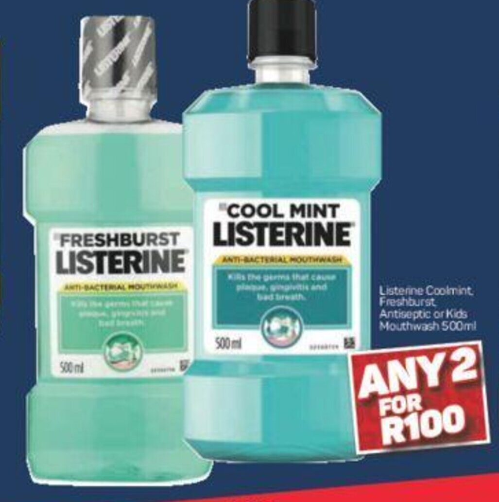 Listerine Coolmint, Freshburst, Antiseptic or Kids Mouthwash 500 ml