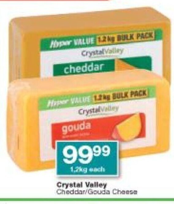 Crystal Valley Cheddar/Gouda Cheese 1.2kg each offer at Checkers