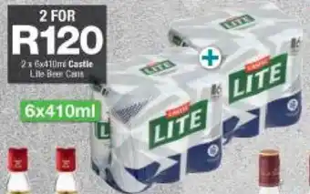 Checkers 2 x 6 x 410 ml Castle Lite Beer Cans offer