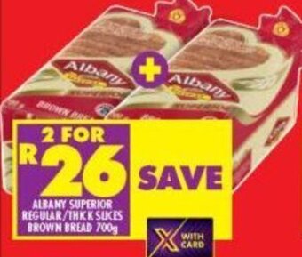 Shoprite Albany Superior Regular / Thick Slices Brown Bread 700g offer