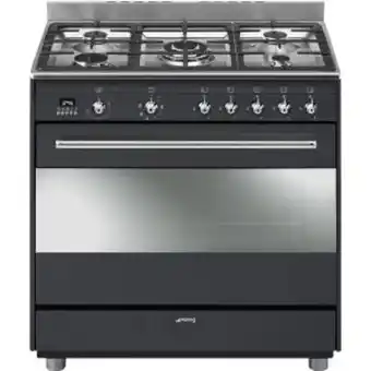 Hirsch's Smeg 90cm 5 burner black gas/electric stove - ssa91maa9 offer