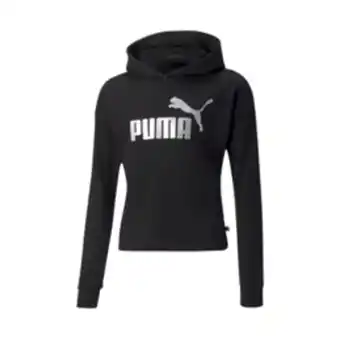 Girls puma essentials logo cropped black hoodie