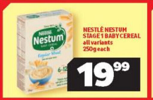 Nestle Nestum Stage 1 Baby Cereal all variants 250g each offer at Usave