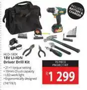 Builders Warehouse Ryobi 70 piece 18 v li-ion driver drill project kit hld-180k includes battery & charger offer