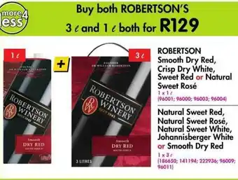 Makro Robertson Smooth Dry Red, Crisp Dry White, Sweet Red or Natural Sweet Rosé 1L + 3L offer