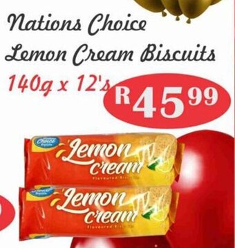 Advance Cash n Carry Nations Choice Lemon Cream Biscuits 140g x 12's offer
