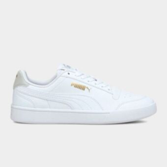 Totalsports Junior grade school puma shuffle white/gold shoe offer