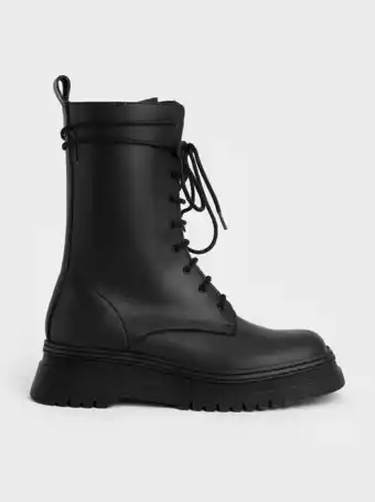 Charles & Keith Chunky platform lace-up boots - black offer
