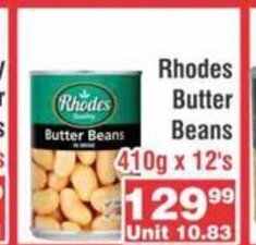 Advance Cash n Carry Rhodes Butter Beans 410g x 12's offer