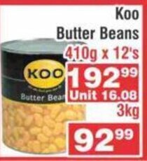 Advance Cash n Carry Koo Butter Beans 410g x 12's offer