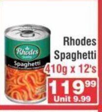 Advance Cash n Carry Rhodes Spaghetti 410g x 12's offer