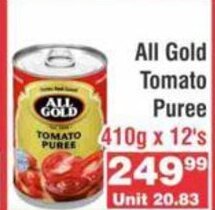 Advance Cash n Carry All Gold Tomato Puree 410g x 12's offer