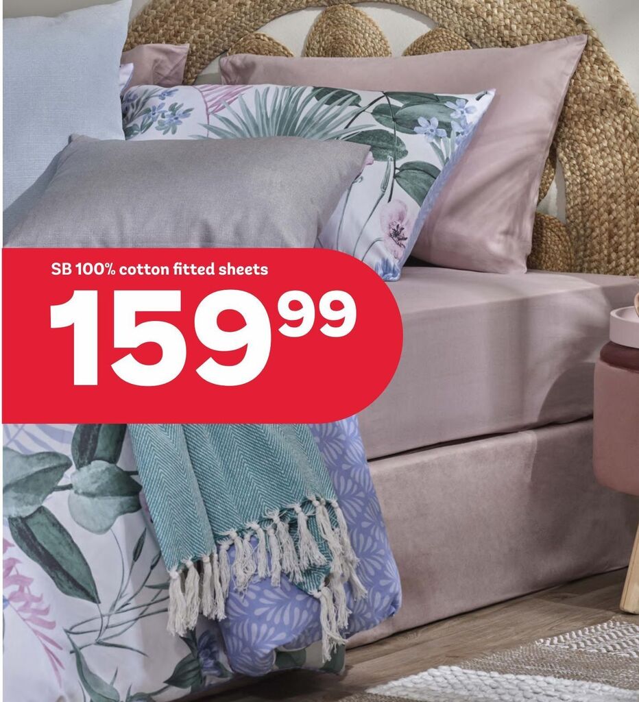 Sb 100 cotton fitted sheets offer at PEP
