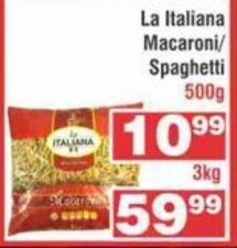 Advance Cash n Carry La Italiana Macaroni / Spaghetti 500g offer