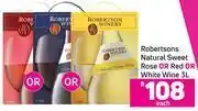 Game Robertsons natural sweet rose or red or white wine 3ltr- each offer